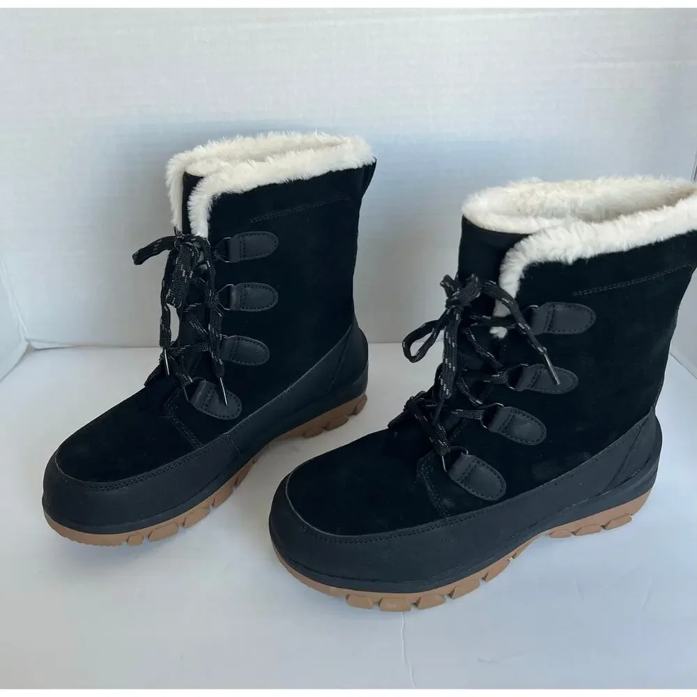 Universal Thread Black Leather Faux Fur Waterproof‎ Ankle Winter Snow Boots 7W